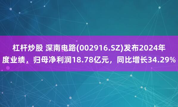 杠杆炒股 深南电路(002916.SZ)发布2024年度业绩，归母净利润18.78亿元，同比增长34.29%