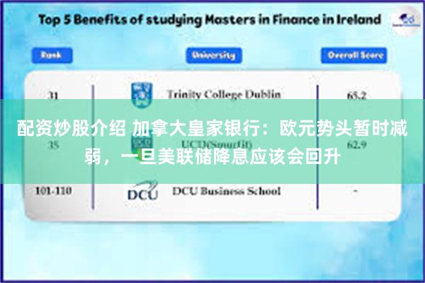 配资炒股介绍 加拿大皇家银行：欧元势头暂时减弱，一旦美联储降息应该会回升