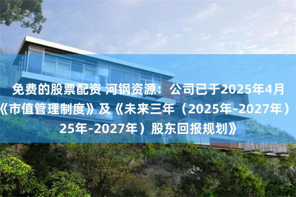 免费的股票配资 河钢资源：公司已于2025年4月25日披露公司《市值管理制度》及《未来三年（2025年-2027年）股东回报规划》