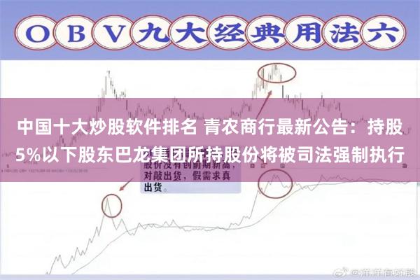 中国十大炒股软件排名 青农商行最新公告：持股5%以下股东巴龙集团所持股份将被司法强制执行
