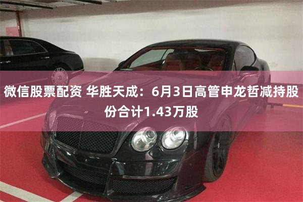 微信股票配资 华胜天成：6月3日高管申龙哲减持股份合计1.43万股